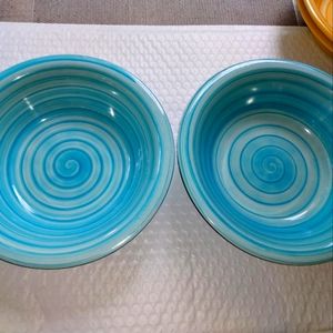 2 Citrus Grove Blue Swirl Bowls 8.5" Diameter about 2 1/4" Tall